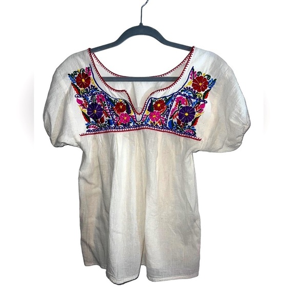 MEXICAN Colorful Embroidered Boho Hippie Tunic Top - Picture 1 of 8